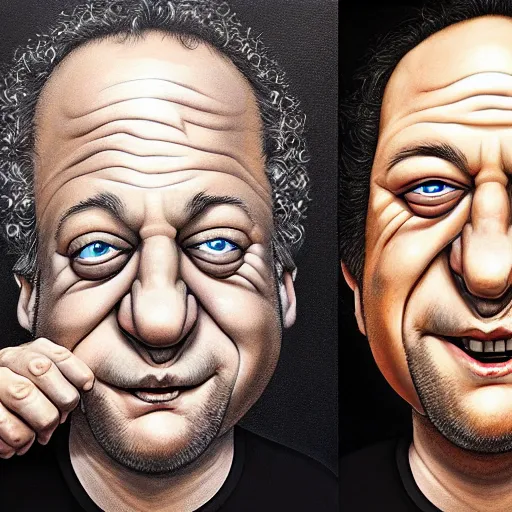 Image similar to Caricature portraits done of Gene Ween and Dean Ween, realistic, hyperrealistic, very realistic, highly detailed, very detailed, extremely detailed, detailed, oil painting, digital art, trending on artstation