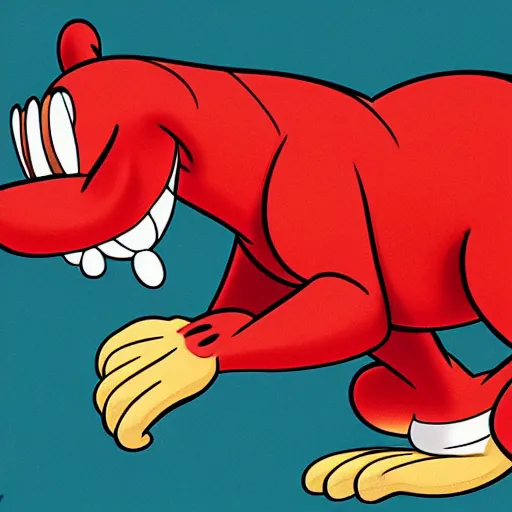 Image similar to red dinosaur mickey mouse, disney style, hq, detailed, realistic