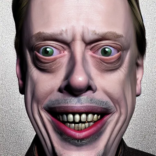 Image similar to hyperrealistic mixed media image of steve buscemi, exaggerated teeth, stunning 3 d render inspired art by xiang duan and thomas eakes, perfect facial symmetry, immaculate complexion, realistic, highly detailed attributes and atmosphere, dim volumetric cinematic lighting, 8 k octane detailed render, post - processing, masterpiece,