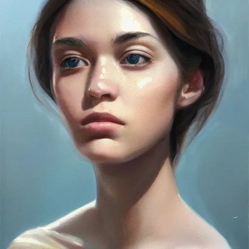 Prompt: a portrait, oil painting, pale colors, high detail, 8 k, wide angle, trending on artstation,
