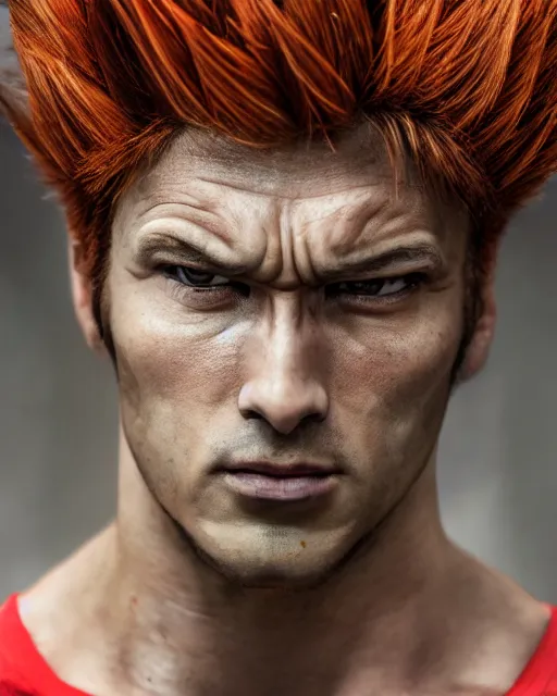 Image similar to portrait photo still of real life goku from dbz from gta 4, 8 k, close up portrait, professional photograph, dslr photography