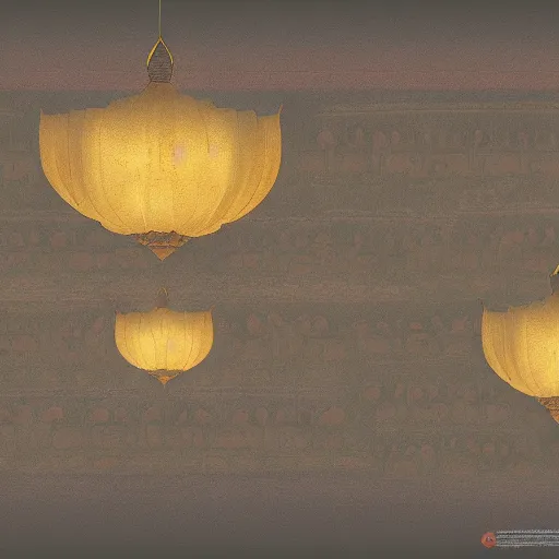 Image similar to concept art, lotus lanterns, high resolution, cave temples of dunhuang - style