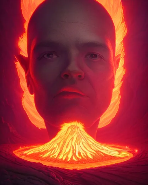 Image similar to highly detailed surreal vfx portrait of a futuristic fire mage in a volcano with lava, stephen bliss, unreal engine, greg rutkowski, loish, rhads, beeple, makoto shinkai and lois van baarle, ilya kuvshinov, rossdraws, tom bagshaw, alphonse mucha, global illumination, detailed and intricate environment