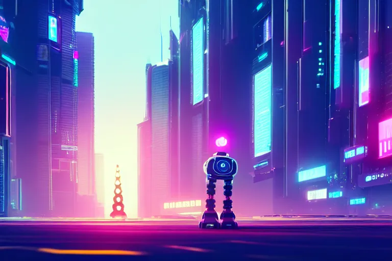 Image similar to a cute big robots in a cyberpunk city. super realistic 8 k render of a elegant, cinematic composition