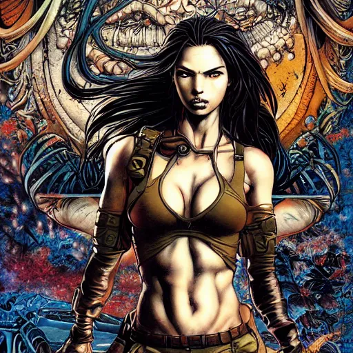 Prompt: portrait of crazy lara croft, symmetrical, cinematic colors, by yoichi hatakenaka, masamune shirow, josan gonzales and dan mumford, ayami kojima, takato yamamoto, barclay shaw, karol bak, yukito kishiro