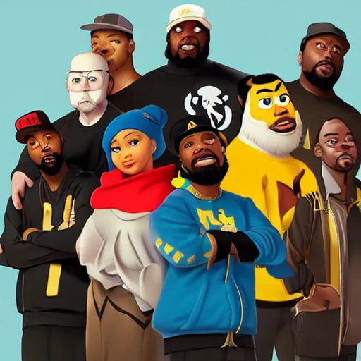 Prompt: a portrait of the wu - tang clan as pixar characters, beautiful, elegant, extremely detailed digital art, trending on artstation hyper realistic matte painting, by wlop, artgerm