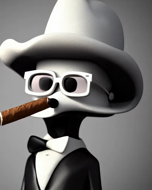 Prompt: close up anthropomorphic art of a fox wearing a white tuxedo, white cowboy hat, and aviator sunglasses, holding a cigar, artstation. highly detailed photograph, smooth, global illumination, 8 5 mm f / 1. 4