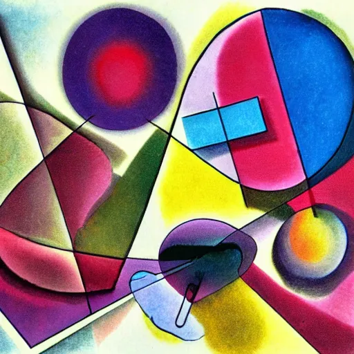 Image similar to a 3d shaded illustration of abstract sketch by Kandinsky