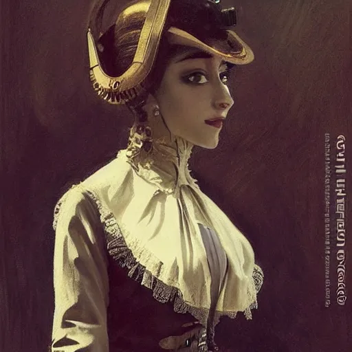 Image similar to Portrait of a steampunk Ariana Grande, elegant, mechanical, broad detail, shadows, vintage shading, by Ilya Repin