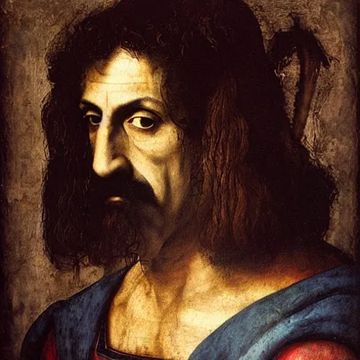 Image similar to renaissance portrait of Frank Zappa, by Michaelangelo, by Leonardo da Vinci, masterpiece