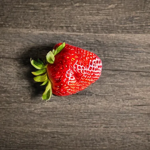 Image similar to high quality presentation photo of a strawberry painted in gold, photography 4k, f1.8 anamorphic, bokeh, 4k, Canon, Nikon