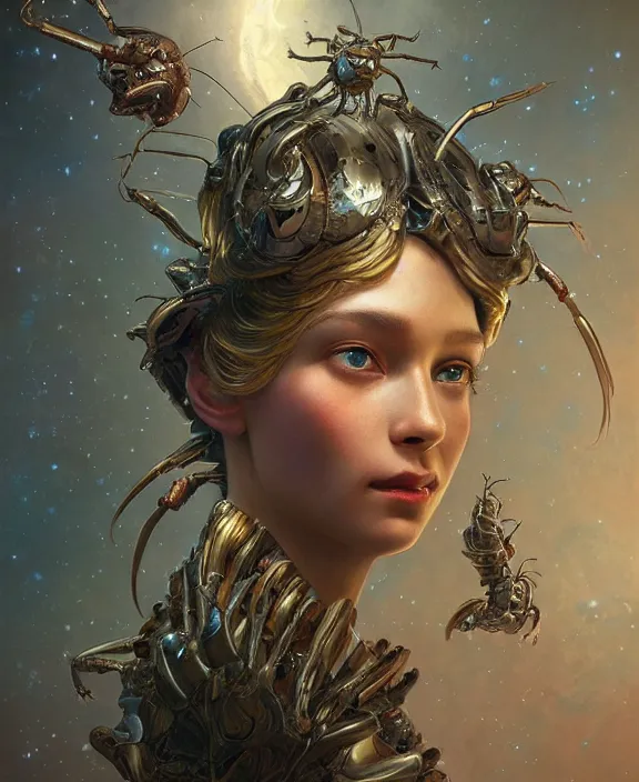 Image similar to portrait of a shining adorable insect alien monster, milky way environment, ultra realistic, concept art, intricate details, eerie, highly detailed, photorealistic, octane render, 8 k, unreal engine. art by artgerm and greg rutkowski and alphonse mucha