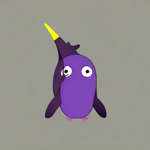 Prompt: 2 d matte purple penguin holding key studio ghibli style