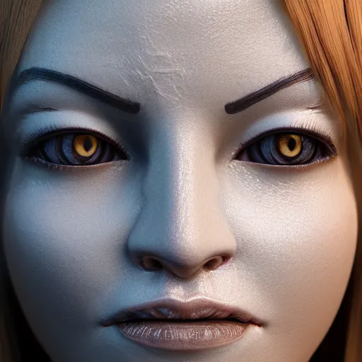 Prompt: portrait of an incredibly realistic porcelain woman. Gold veins. Macro details. 8k. Octane render.