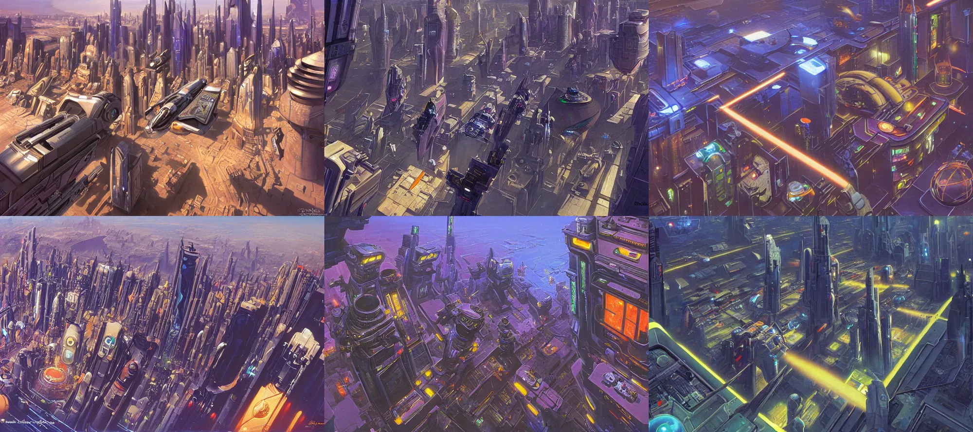Prompt: nar shaddaa, cyberpunk, overhead view, distance shot, painting by brothers hildebrandt