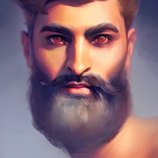 Prompt: tan skin assyrian bearded man, volumetric lighting, digital painting, hd, charlie bowater