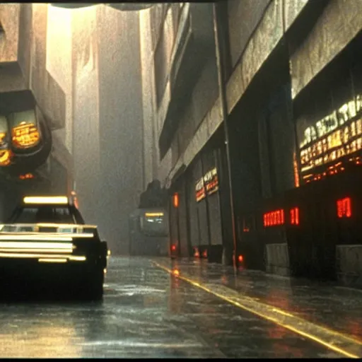 Prompt: from movie bladerunner, a scifi vehicle in a street, scene from bladerunner movie