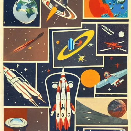 Image similar to A mid-century modern collage of Space Travel.