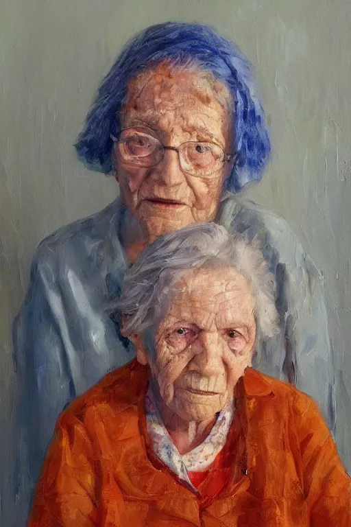 Image similar to palette knife oil painting portrait of rosina leckermaul, an elderly woman who is in a deep state of depression, extreme detail, artstation trending, grandma, blue, artgerm, any racial background, deviant art, octane, substance, art history 8 k