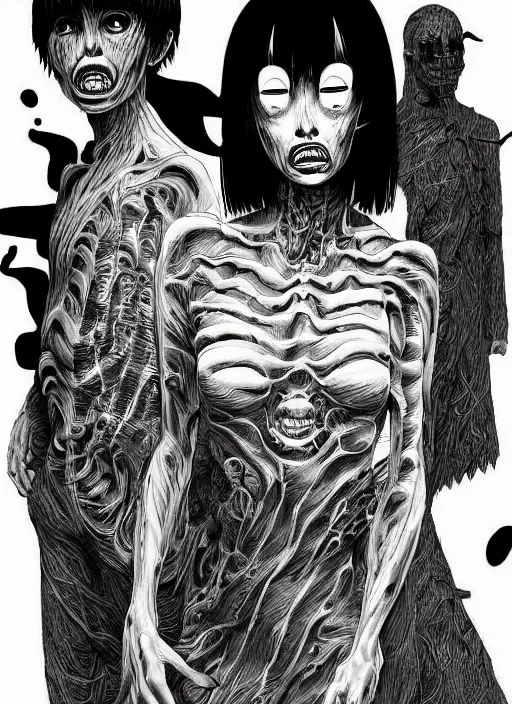 Image similar to digital _ painting _ of _ junji ito horror black and white _ by _ filipe _ pagliuso _ and _ justin _ gerard _ symmetric _ fantasy _ highly _ detailed _ realistic _ intricate _ port