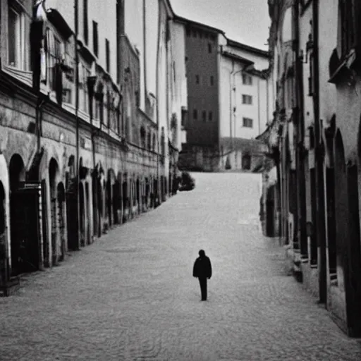 Image similar to Ingmar Bergman walking in Bologna