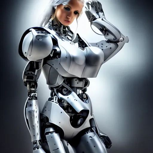 Image similar to beutiful white girl cyborg, full shot, alfred kelsner, artstaition, epic composition