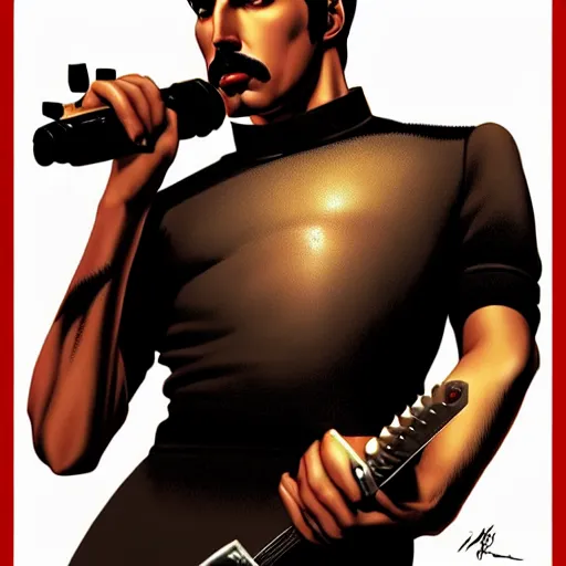 Prompt: freddy mercury by clyde caldwell, ilya kuvshinov, rossdraw, very detailed