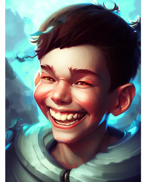 Image similar to digital art, fantasy portrait of a boy with a large smile, by James Jean and by artgerm, by ross tran , ultradetailed, charachter design, concept art, trending on artstation,