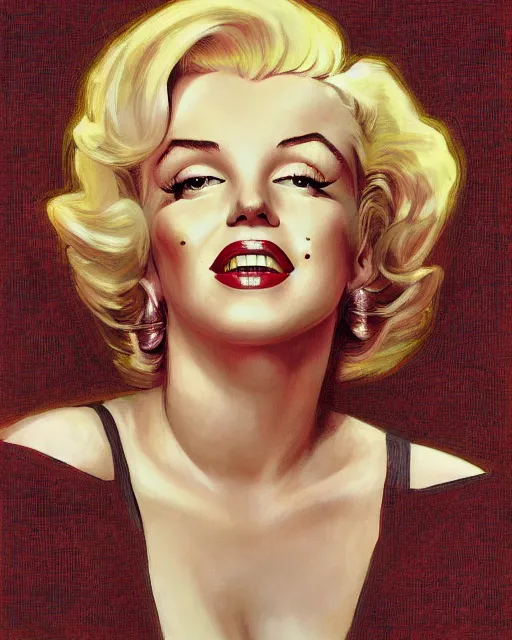 Image similar to portrait of Marilyn Monroe by Mandy Jurgens and Richard Schmid and chuck close and mucha