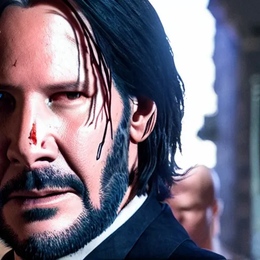 Prompt: john wick with the avengers, dramatic, epic, cinematic, key moment, lighting effects