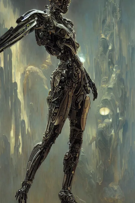 Image similar to organic cyborg , art deco, cinematic lighting, sci fi fantasy, intricate, elegant, highly detailed, lifelike, photorealistic, 2d matte illustration, artstation, illustration, concept art, smooth, sharp focus, art by John Collier and Albert Aublet and Krenz Cushart and Artem Demura and Alphonse Mucha