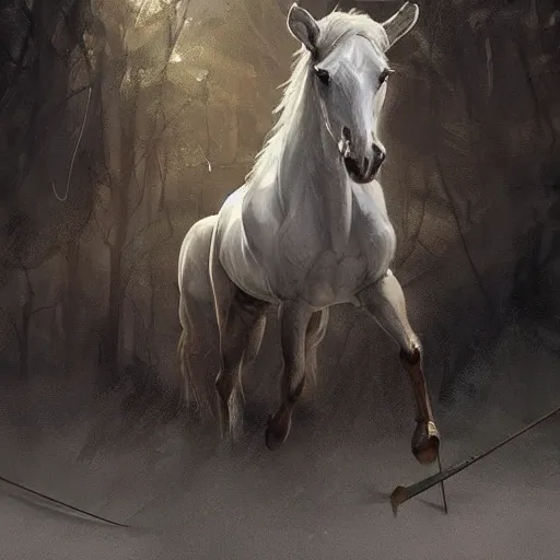 Image similar to a white horse The one who rode him carried arrows and a bow in his hand, and they gave him a crown, digital Art, Greg rutkowski Trending artstation