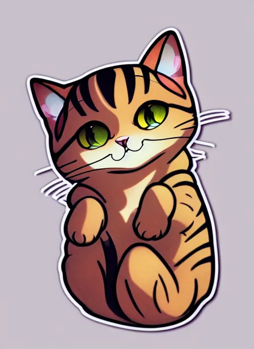 Prompt: cute cat sticker design, natural lighting, path traced, highly detailed, high quality, digital painting, by don bluth and ross tran and studio ghibli and alphonse mucha, artgerm