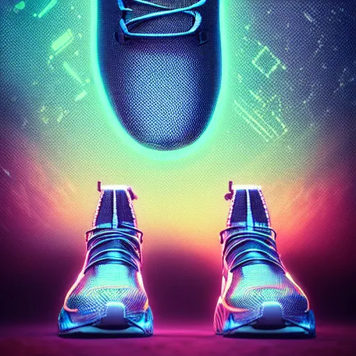 Prompt: spaceship sneakers on a dark neon background, cinematic shot, intricate, ornate, photorealistic, ultra detailed, realistic, 1 0 0 mm, photography, octane, high definition, depth of field, bokeh, 8 k, behance, artstation