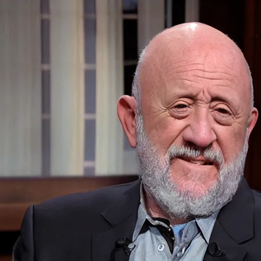 Image similar to mike ehrmantraut on jimmy kimmel live, photography, talk show, television,