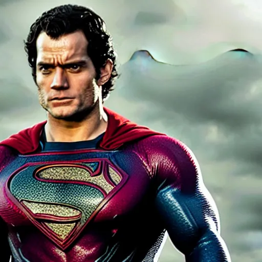 Image similar to Live Action Still of Henry Cavill as Omni-Man, real life, hyperrealistic, ultra realistic, realistic, highly detailed, epic, HD quality, 8k resolution, film still