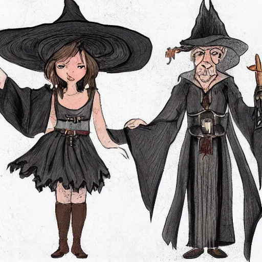 Prompt: a wizard and a witch, concept art