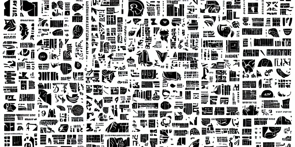 Image similar to a typeface specimen sheet, black vector glyphs on white background