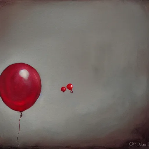 Prompt: grunge painting of the mist with a wide smile and a red balloon by chris leib, loony toons style, pennywise style, corpse bride style, horror theme, detailed, elegant, intricate, conceptual, volumetric light