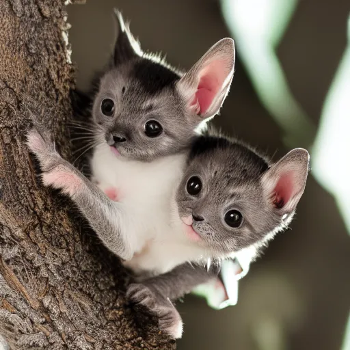 Image similar to a bat kitten, in a tree, Canon EOS R3, telephoto, very detailed, 4k