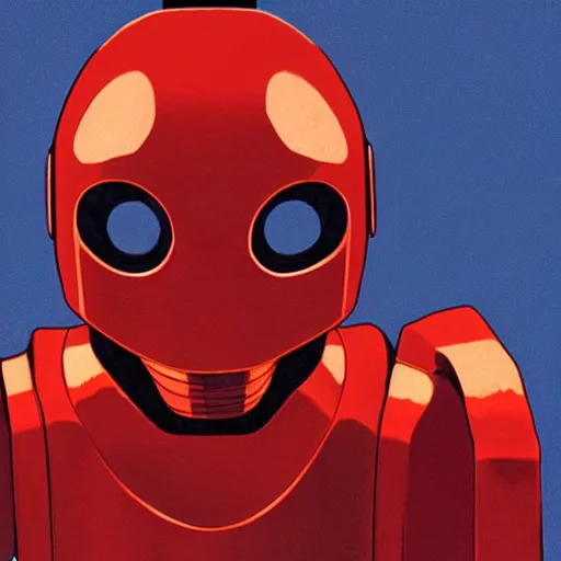 Prompt: red robo - cancer cut a gold medal ribbon on the human neck, futuristic, ghibli