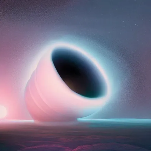 Prompt: A beautiful conceptual art of a black hole. This hole appears to be a portal to another dimension or reality, and it is emitting a bright, white light. There are also stars and other celestial objects around it. by Mike Winkelmann, by Goro Fujita