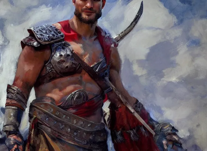 Prompt: a highly detailed beautiful portrait of ashton kutcher as kratos, by gregory manchess, james gurney, james jean