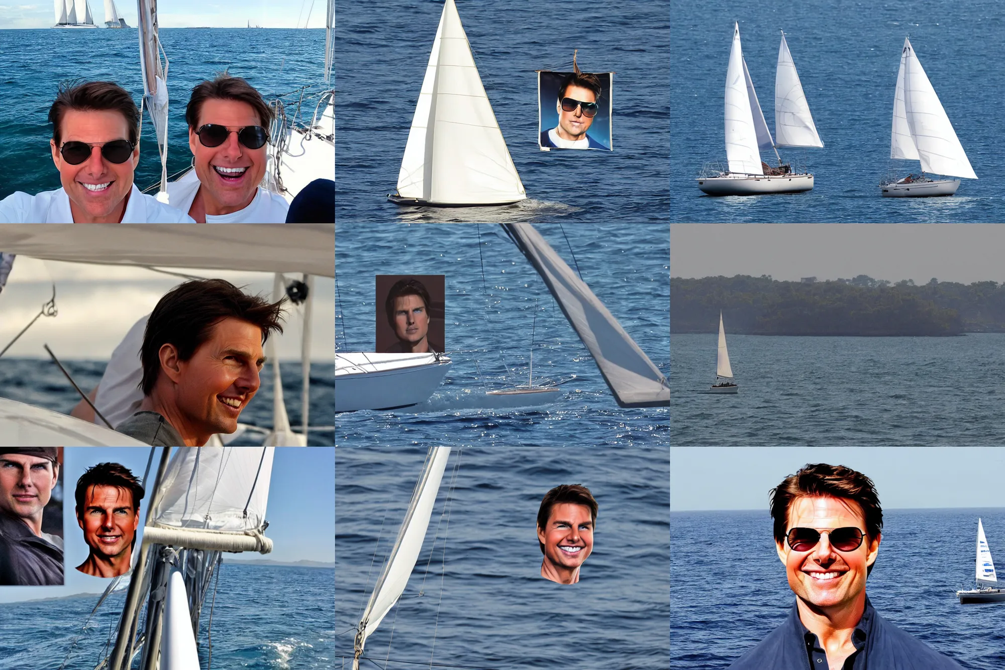 Prompt: sailboat with tom cruise face on the sail