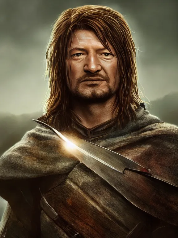 Prompt: portrait art of Boromir 8k ultra realistic , lens flare, atmosphere, glow, detailed,intricate, full of colour, cinematic lighting, trending on artstation, 4k, hyperrealistic, focused, extreme details,unreal engine 5, cinematic, masterpiece