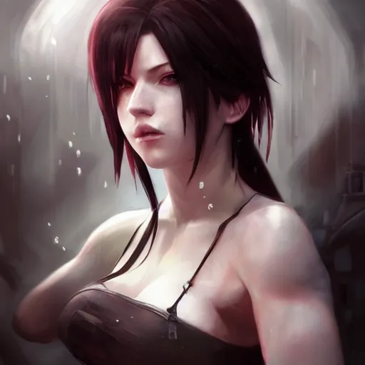 Image similar to seductive Tifa Lockhart portrait, atmospheric lighting, painted, intricate, highly detailed by Leesha Hannigan, Ross Tran, Thierry Doizon, Kai Carpenter,Ignacio Fernández Ríos
