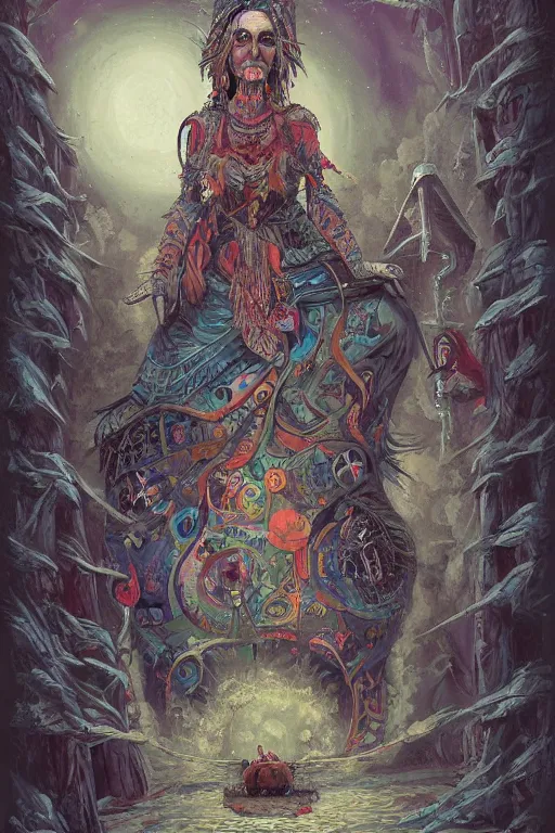 Image similar to A beautiful painting of Baba Yaga, mythology, hyperdetailed, Trending on artstation