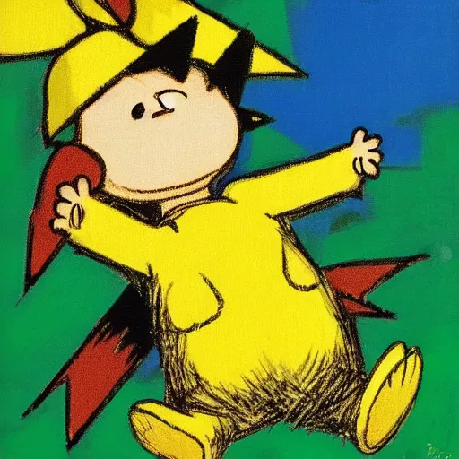 Prompt: charlie brown as pikachu artwork by affandi