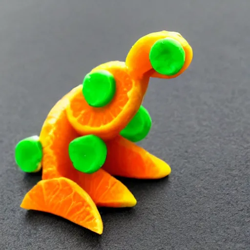 Image similar to a dinosaur made with tangerine segments
