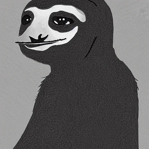 Prompt: sloth stoned af, noir animation, drawing, contrast shadows, hair